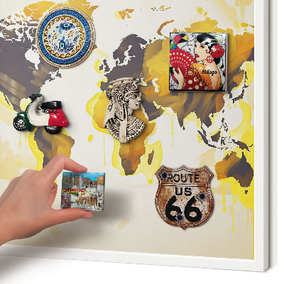 Tableau mural pour aimants dans un cadre noir Carte du monde