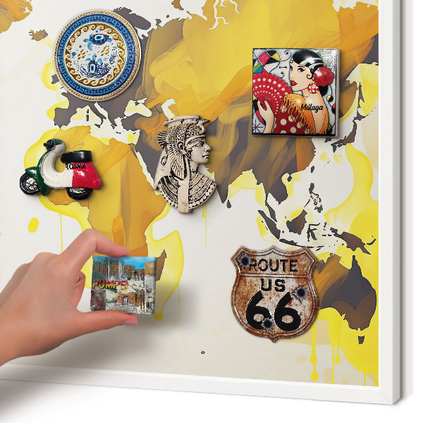Tableau mural pour aimants dans un cadre noir Carte du monde