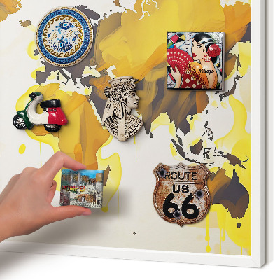 Tableau mural pour aimants dans un cadre noir Carte du monde