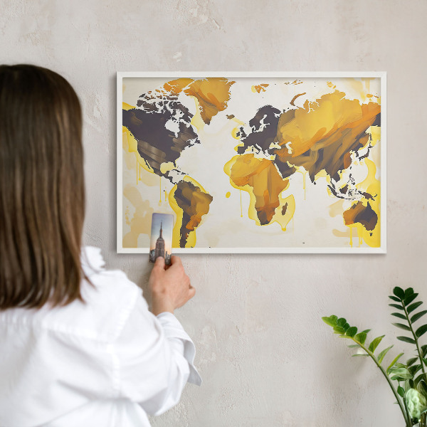 Tableau mural pour aimants dans un cadre noir Carte du monde