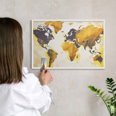 Tableau mural pour aimants dans un cadre noir Carte du monde