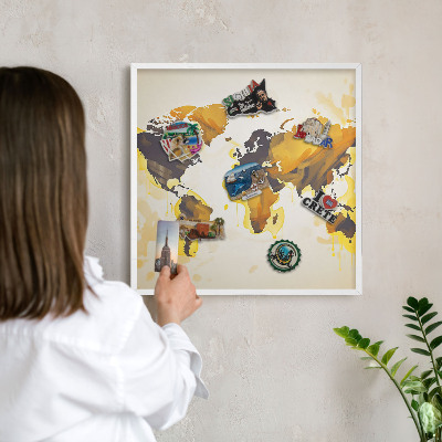 Tableau mural pour aimants dans un cadre noir Carte du monde