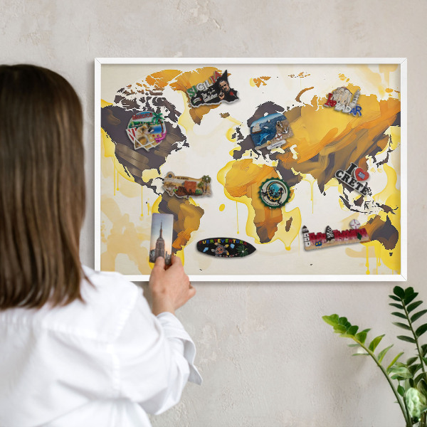 Tableau mural pour aimants dans un cadre noir Carte du monde