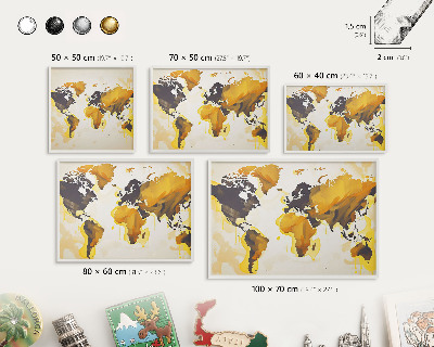 Tableau mural pour aimants dans un cadre noir Carte du monde