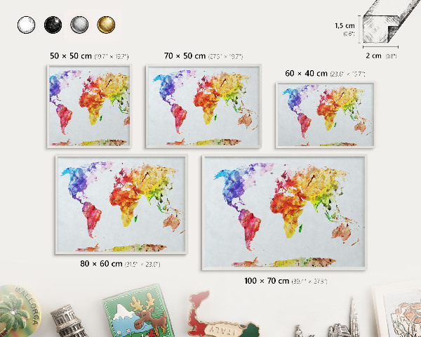 Tableau mural pour aimants dans un cadre noir Carte des couleurs