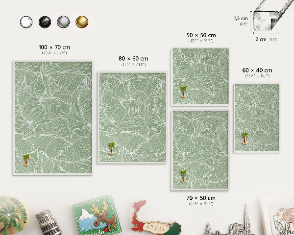 Tableau mural pour aimants dans un cadre noir Feuilles tropicales