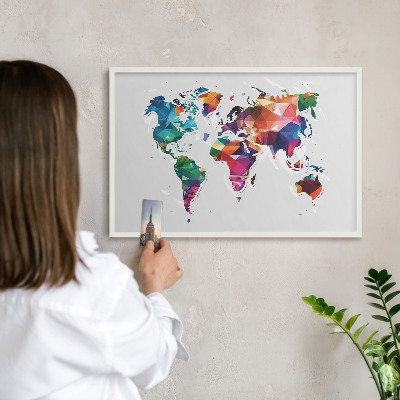 Panneau magnétique décoratif cadre noir Carte du monde