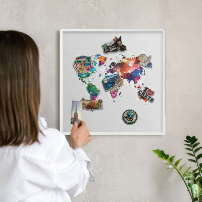 Panneau magnétique décoratif cadre noir Carte du monde