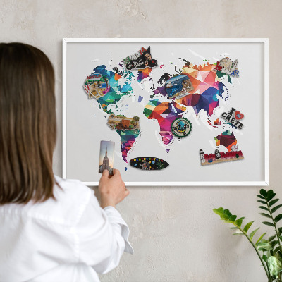 Panneau magnétique décoratif cadre noir Carte du monde