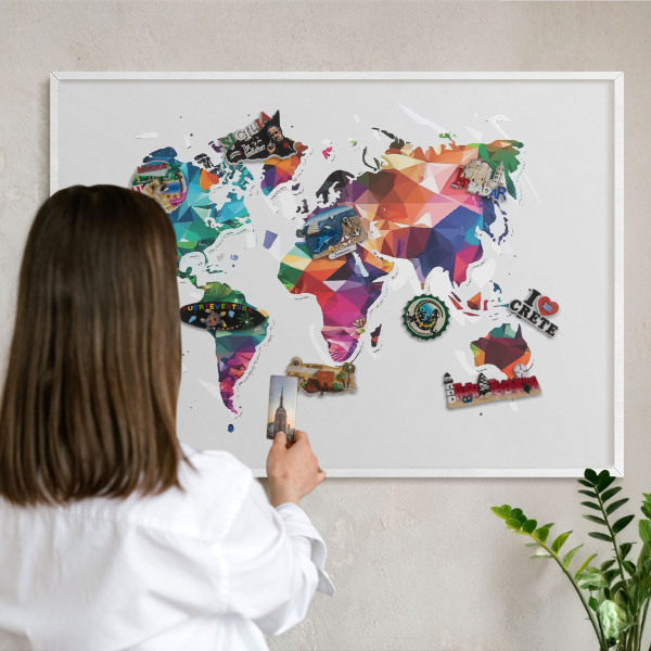 Panneau magnétique décoratif cadre noir Carte du monde