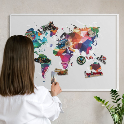 Panneau magnétique décoratif cadre noir Carte du monde