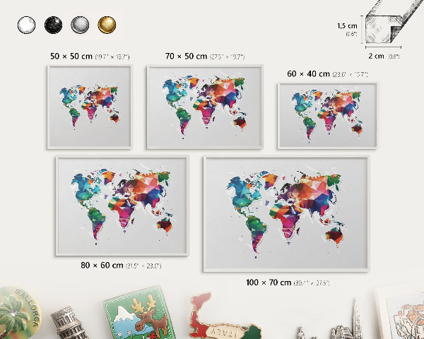 Panneau magnétique décoratif cadre noir Carte du monde