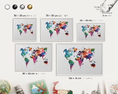 Panneau magnétique décoratif cadre noir Carte du monde