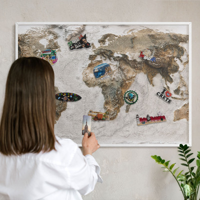 Tableau mural pour aimants dans un cadre noir Carte en relief
