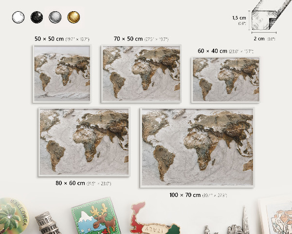 Tableau mural pour aimants dans un cadre noir Carte en relief