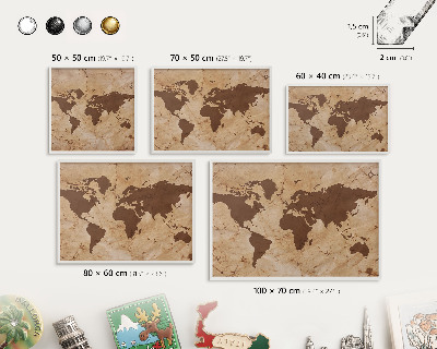 Tableau mural pour aimants dans un cadre noir Carte du monde