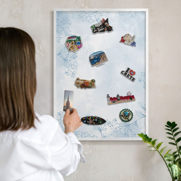 Tableau mural pour aimants dans un cadre noir Élégance florale