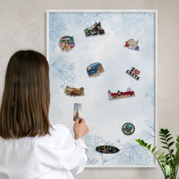 Tableau mural pour aimants dans un cadre noir Élégance florale
