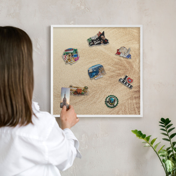Tableau mural pour aimants dans un cadre noir Feuilles de sable