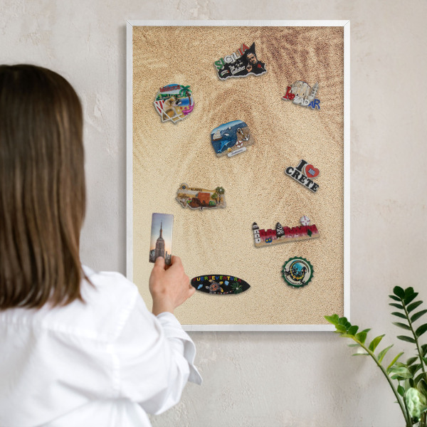 Tableau mural pour aimants dans un cadre noir Feuilles de sable