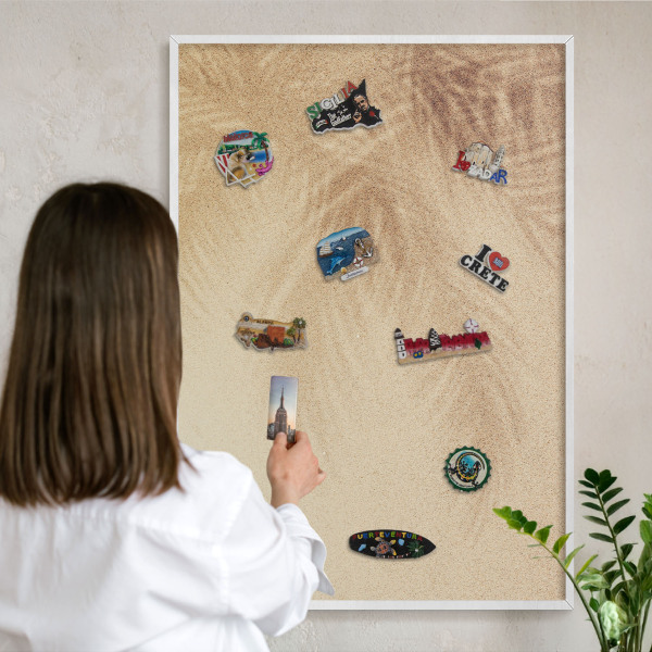 Tableau mural pour aimants dans un cadre noir Feuilles de sable