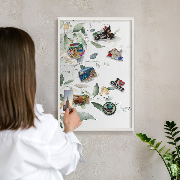 Tableau mural pour aimants dans un cadre noir Feuilles vertes
