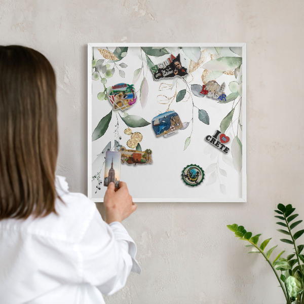 Tableau mural pour aimants dans un cadre noir Feuilles vertes