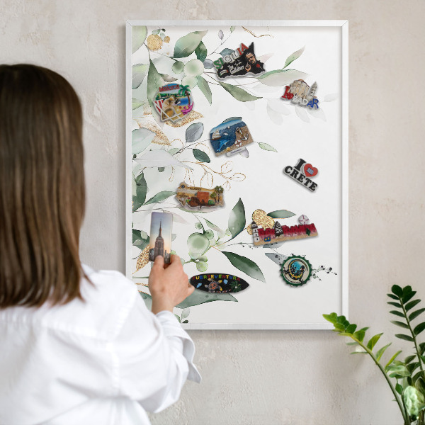 Tableau mural pour aimants dans un cadre noir Feuilles vertes