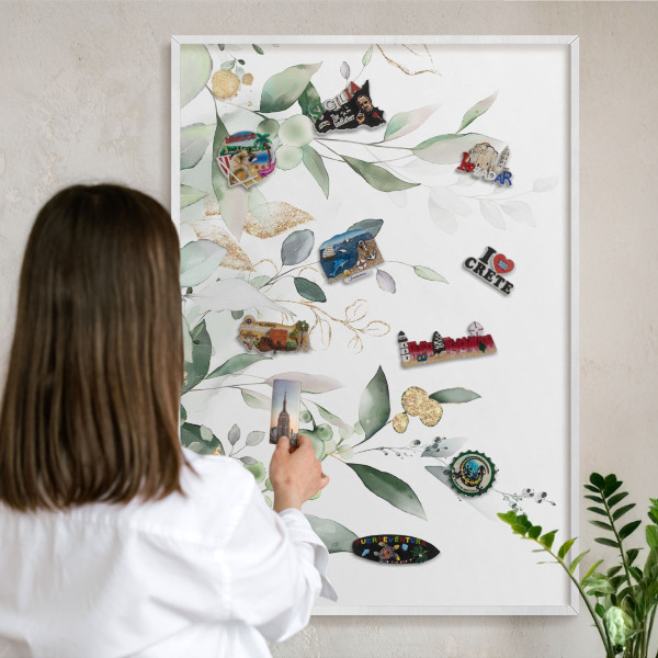 Tableau mural pour aimants dans un cadre noir Feuilles vertes