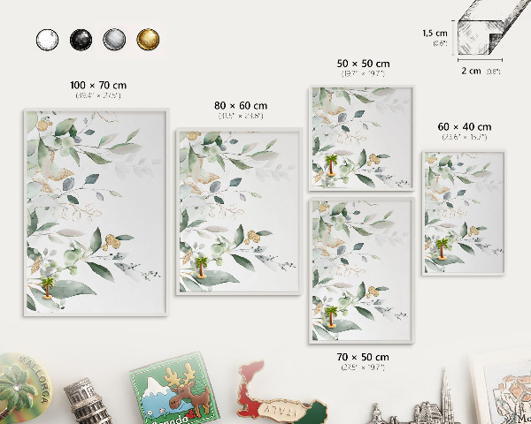 Tableau mural pour aimants dans un cadre noir Feuilles vertes