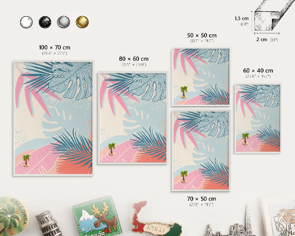 Tableau mural pour aimants dans un cadre noir Abstraction tropicale