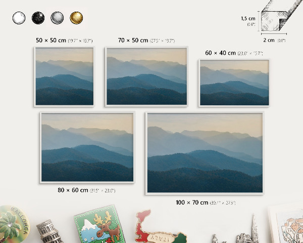 Tableau mural pour aimants dans un cadre noir Vues sur la montagne
