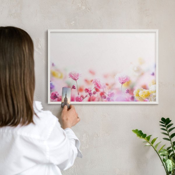 Panneau magnétique décoratif cadre noir Fleurs pastel
