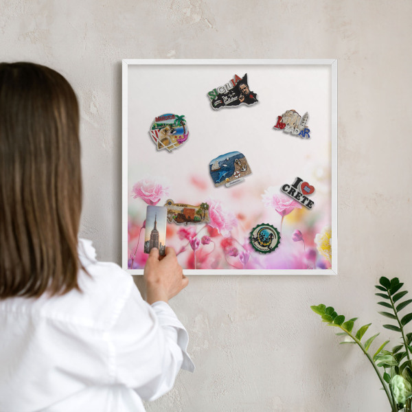Panneau magnétique décoratif cadre noir Fleurs pastel
