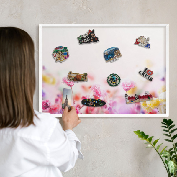 Panneau magnétique décoratif cadre noir Fleurs pastel