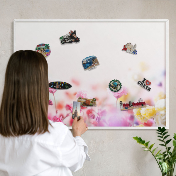 Panneau magnétique décoratif cadre noir Fleurs pastel