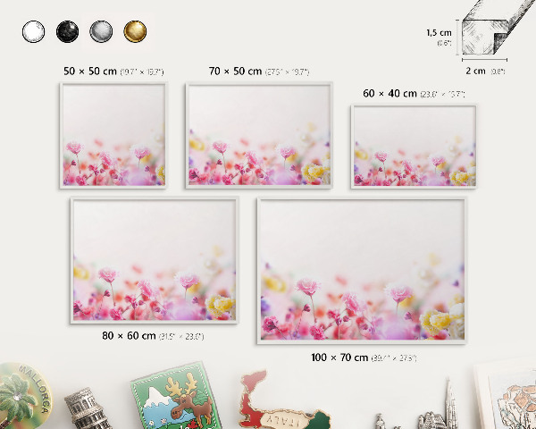Panneau magnétique décoratif cadre noir Fleurs pastel