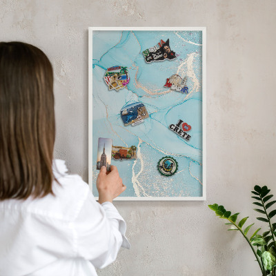 Tableau mural pour aimants dans un cadre noir Élégance turquoise