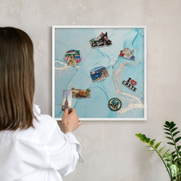 Tableau mural pour aimants dans un cadre noir Élégance turquoise