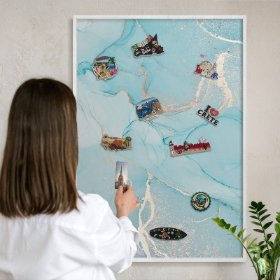 Tableau mural pour aimants dans un cadre noir Élégance turquoise