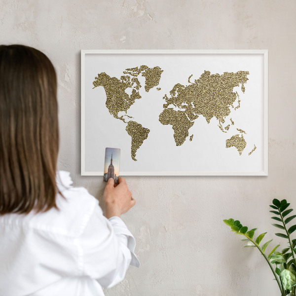 Panneau magnétique décoratif cadre noir Carte du monde