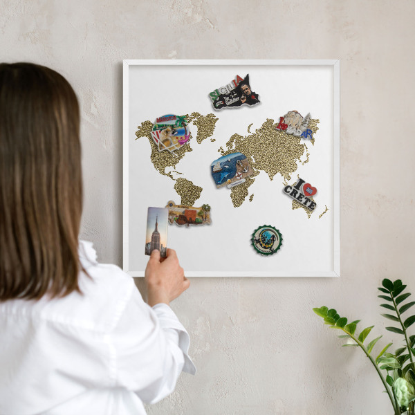 Panneau magnétique décoratif cadre noir Carte du monde