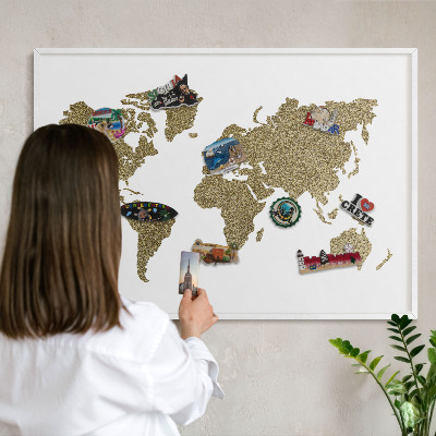 Panneau magnétique décoratif cadre noir Carte du monde