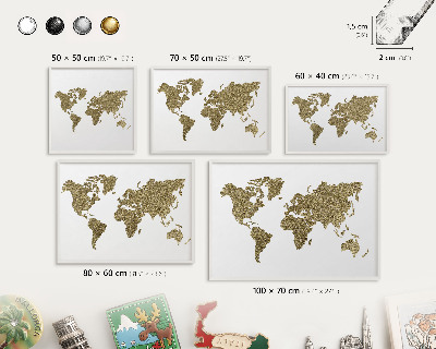 Panneau magnétique décoratif cadre noir Carte du monde