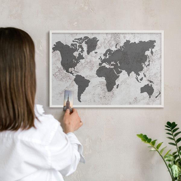 Tableau mural pour aimants dans un cadre noir Carte du monde