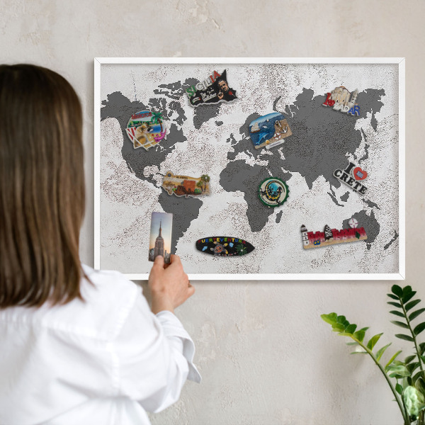 Tableau mural pour aimants dans un cadre noir Carte du monde