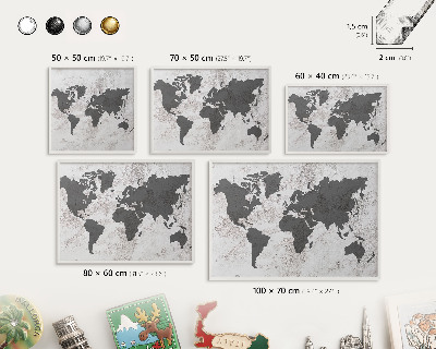 Tableau mural pour aimants dans un cadre noir Carte du monde
