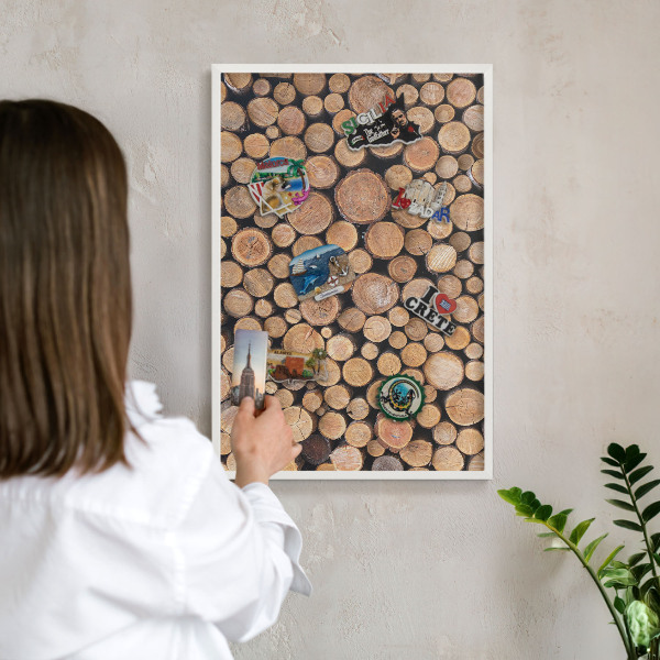 Panneau magnétique décoratif cadre noir Cercles en bois