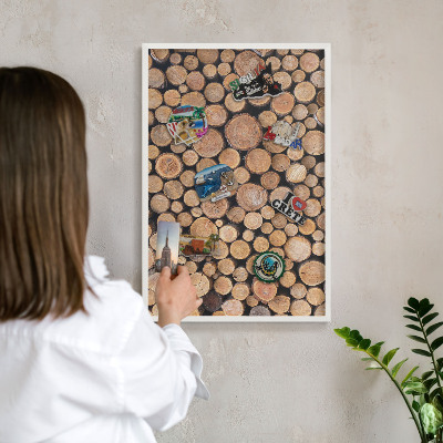 Panneau magnétique décoratif cadre noir Cercles en bois