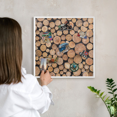 Panneau magnétique décoratif cadre noir Cercles en bois